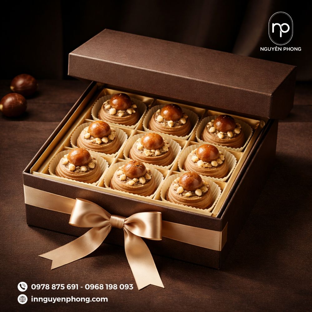 In hộp giấy đựng bánh hạt dẻ